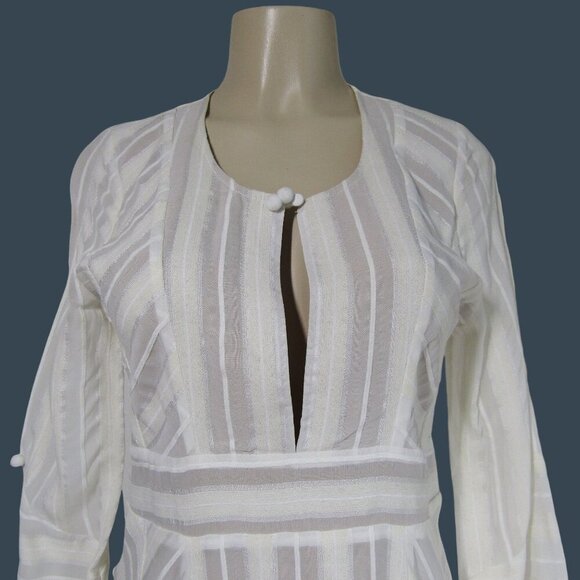 FOR LOVE & LEMONS M  White Chevron Stripe Boho Mini Dress Neutral Coastal Sheer - Picture 2 of 11